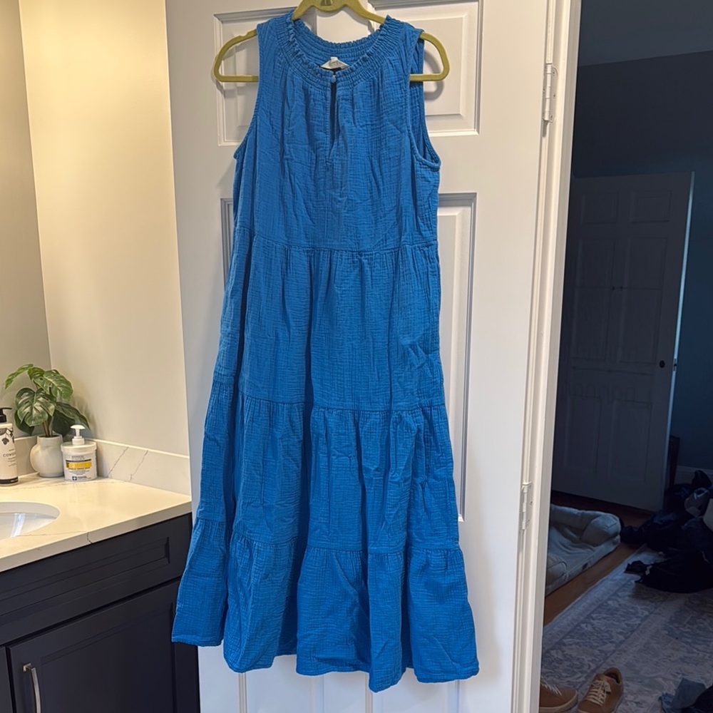 Blue Sleeveless Tiered Maxi Dress